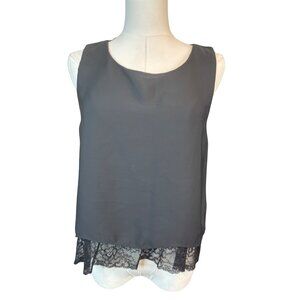 2/$30 Zara M Basic Collection Black Sleeveless Top With Lace Hem